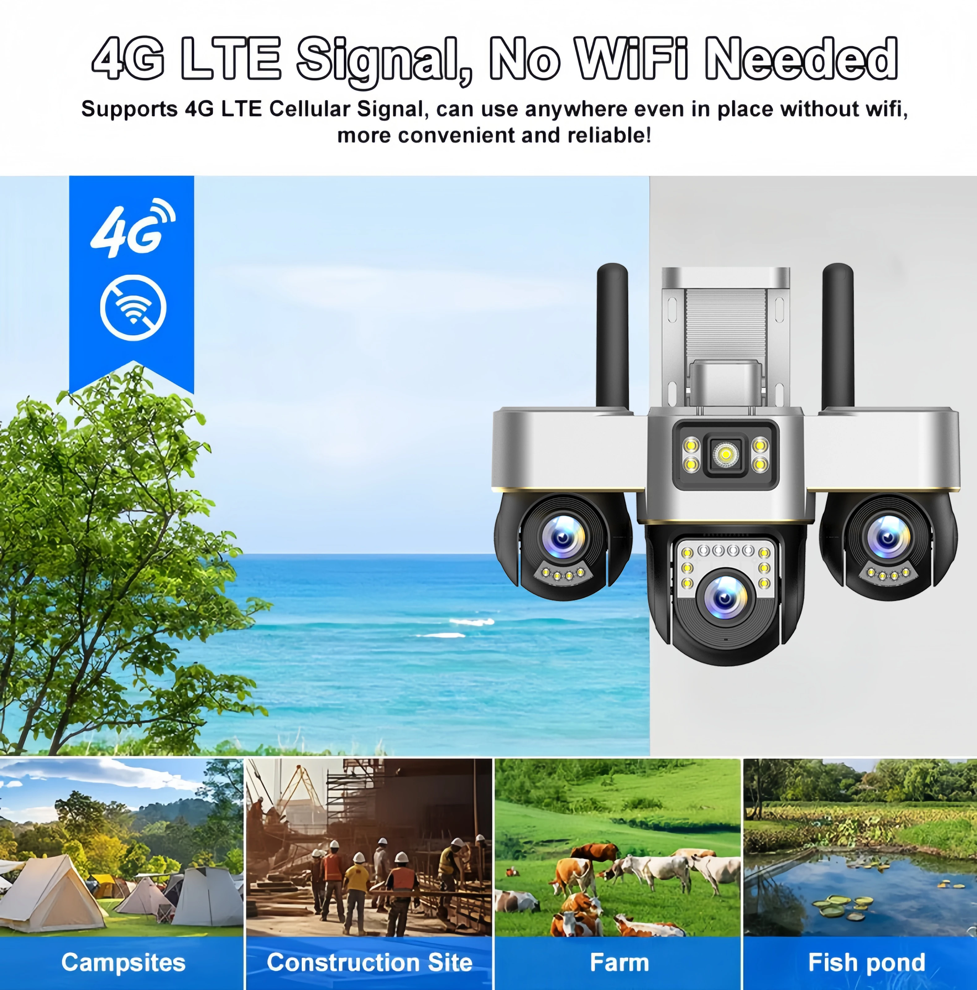 V380 PRO Three PTZ Lens 4G IP Camera HD 15MP Outdoor Waterproof CCTV Night Vision Two-Way Audio PIR Human Detection Camera  CCTV
