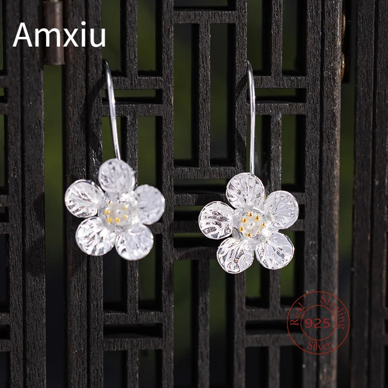 

Amxiu стерлингового серебра 925, новые серьги с китайским цветком для женщин, модные индивидуальные серьги Manuka