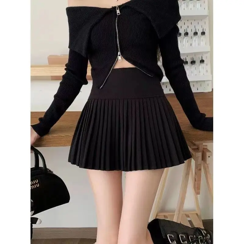 Autumn 2024 New Simplicity Pleated Solid Color High Waist Pleated Skirt Women Clothing All-match Sweet Thick Skirts Women's