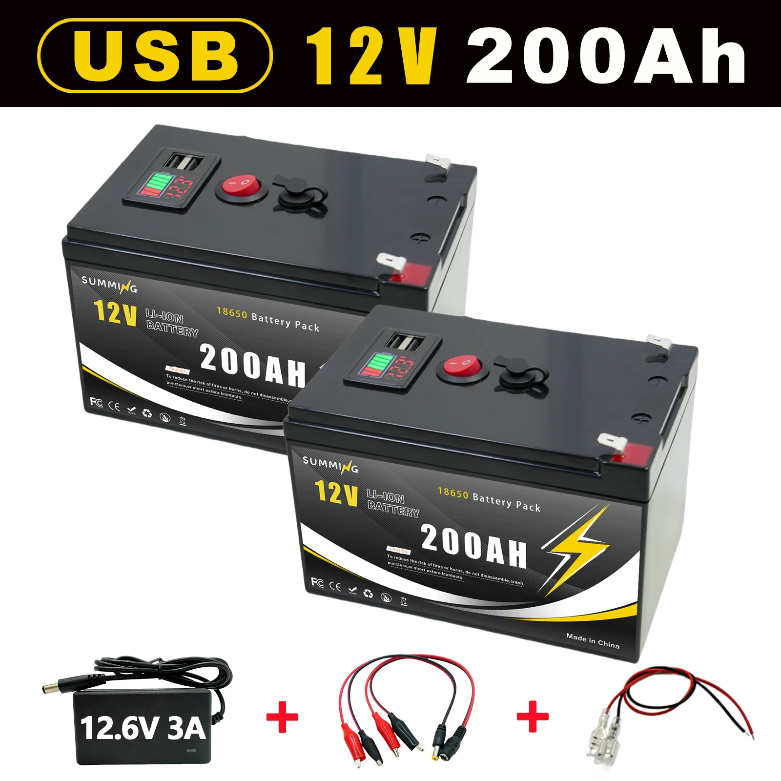 

LiFePO4 12V 200Ah Lithium Battery 4000+ Deep Cycles, for UPSKayak Fish Finder, Solar Panel, Power Wheels Toys, Scooter,Radio