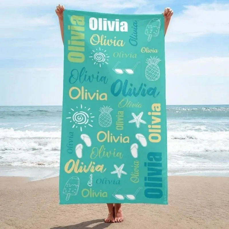 Multi Color Font Design Beach Towel Personalized Name Bath Towel Custom Pool Towel with Name Outside Birthday