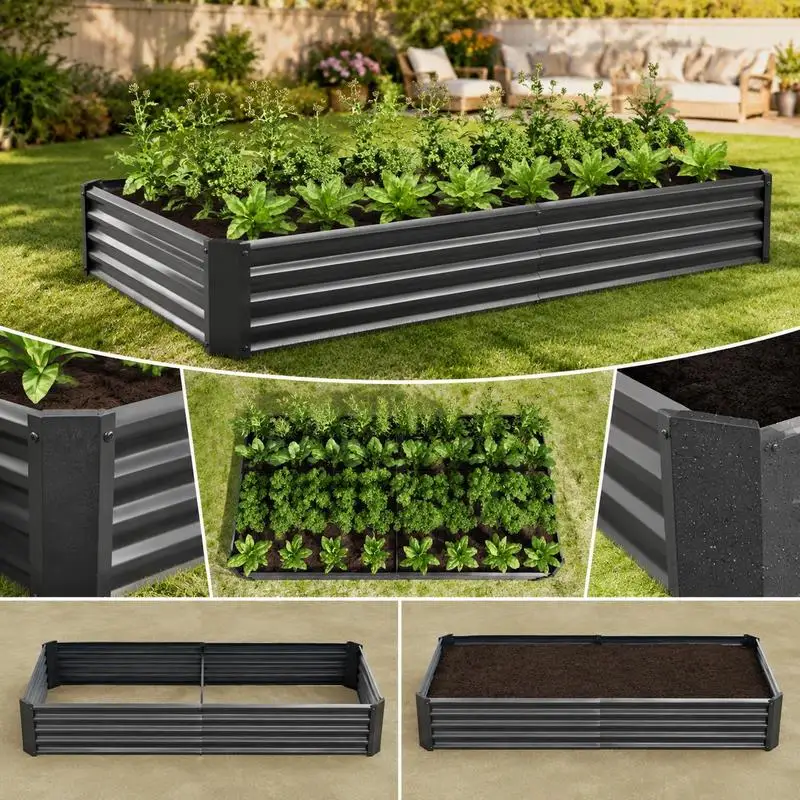 Bac à légumes surélevé en métal, kit de jardinière robuste en acier avec finition résistante à la rouille, conception à fond ouvert durable pour la culture de légumes, herbes et fleurs, anthracite