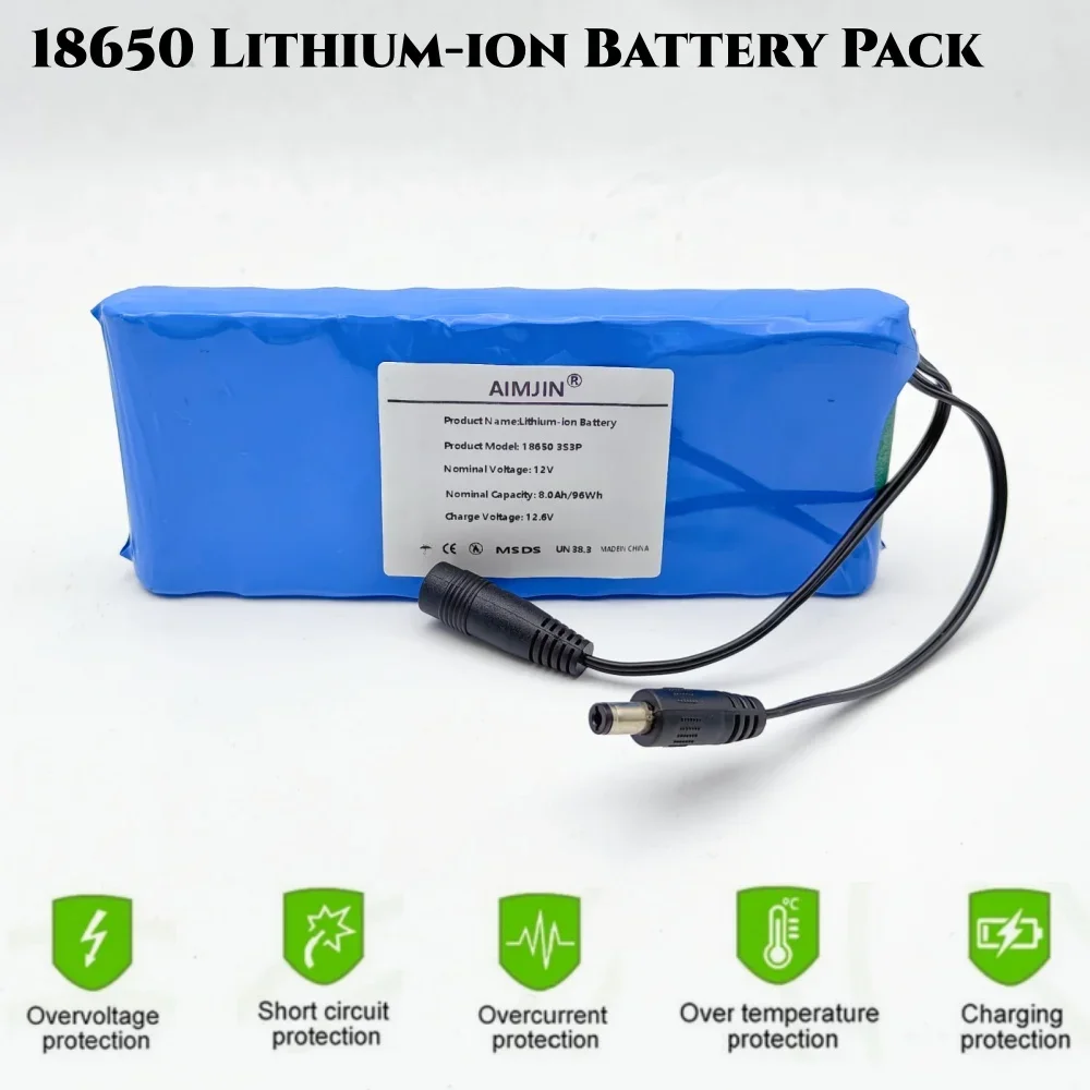 حزمة بطارية ليثيوم أيون قابلة لإعادة الشحن 12 فولت 8000 مللي أمبير في الساعة 8 أمبير في الساعة - مصدر طاقة محمول عالي السعة لكاميرات CCTV/الشاشة