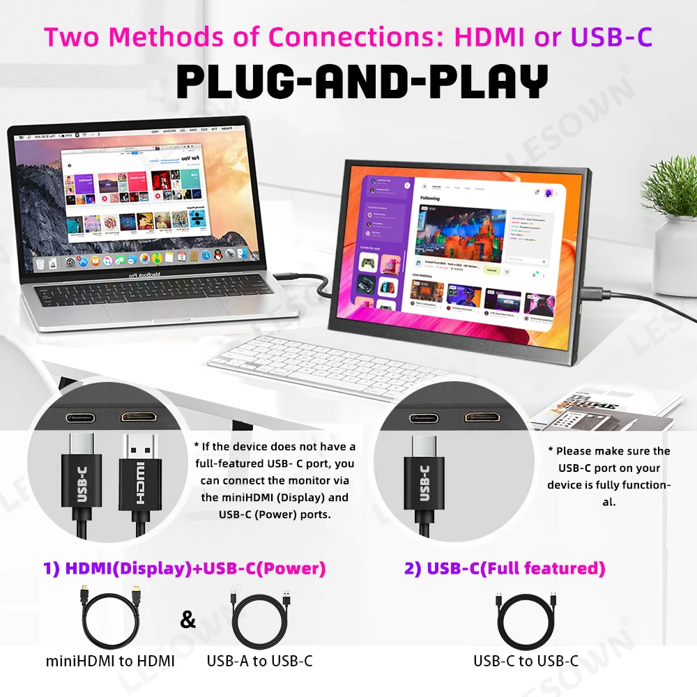 LESOWN 9 inch USB-C HDMI Touch Portable LCD Display 8.9