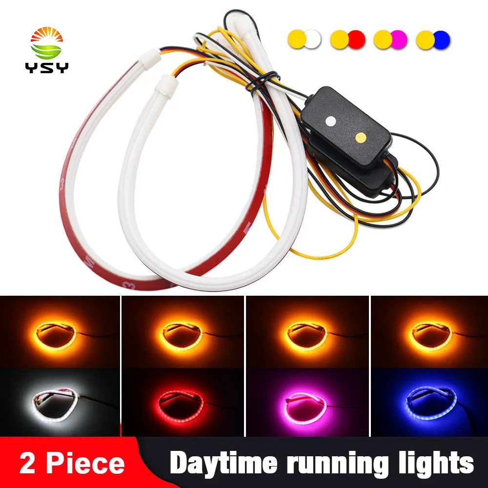 

2Pcs DRL Car Flexible LED Daytime Running Lights Turn Signal Lamp Headlight Waterproof Light Guide Strip 30/45/60cm White Yellow