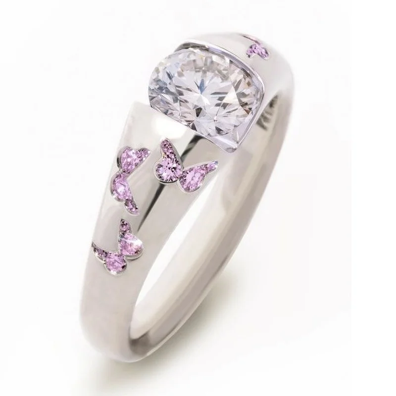 Creative Women Fashion Butterfly Ring Silver Color Inlaid White Stone Engagement Rings for Women Bridal Wedding Jewelry