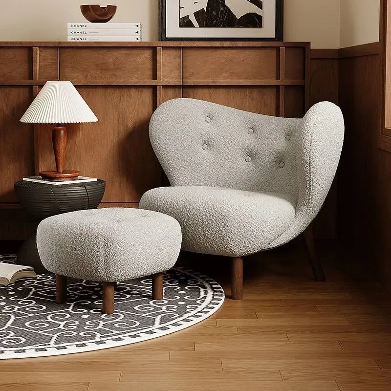 Single sofa chair designer retro casual solid wood lamb wool lazy little Petra French single chair