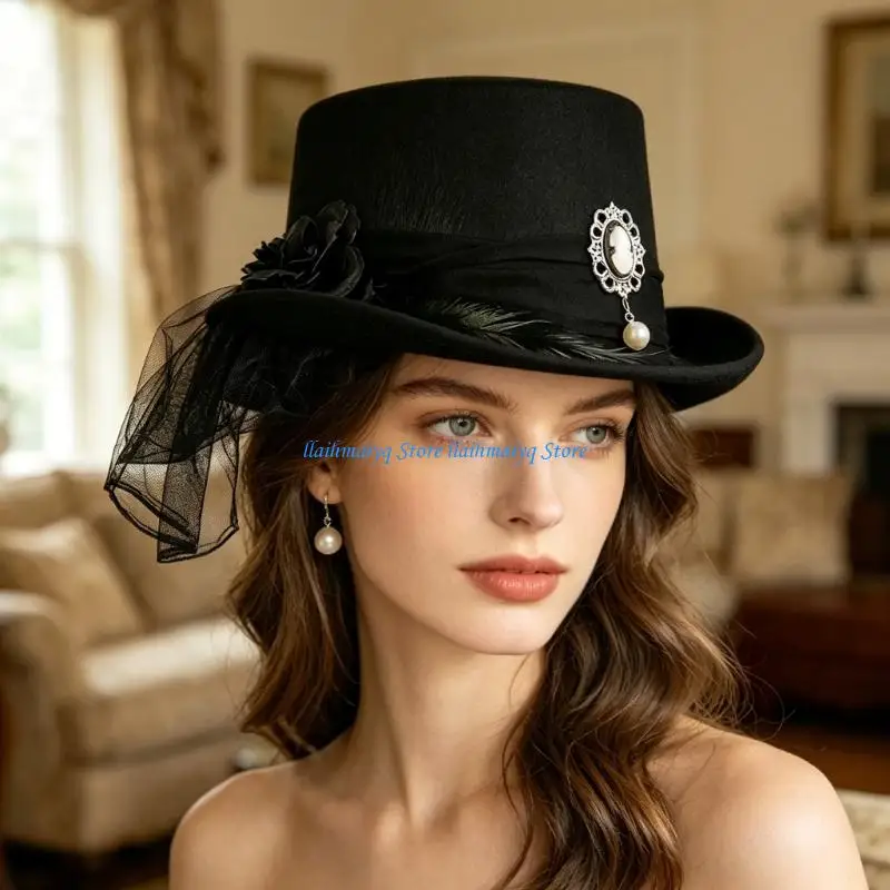 573B Gothic Lace Dress Hat Fashion Evening Hat Costume Accessory For Fashion Women