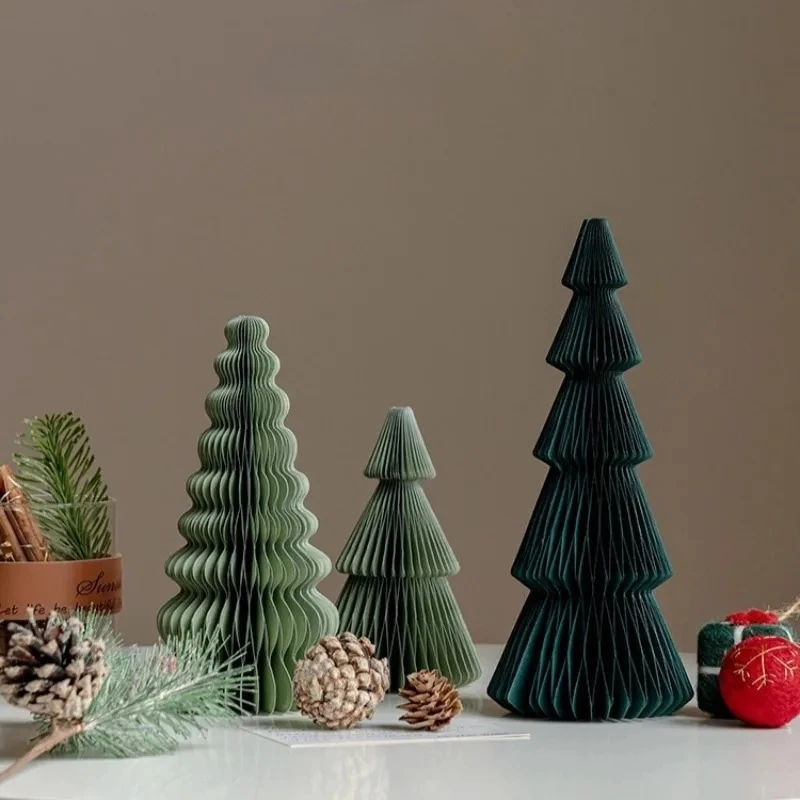 15/20/25/30 سنتيمتر ثلاثية الأبعاد للطي شجرة عيد الميلاد شجرة عيد الميلاد الصغيرة زخرفة ورقة العسل الكرة ديكور المنزل سطح المكتب حلية