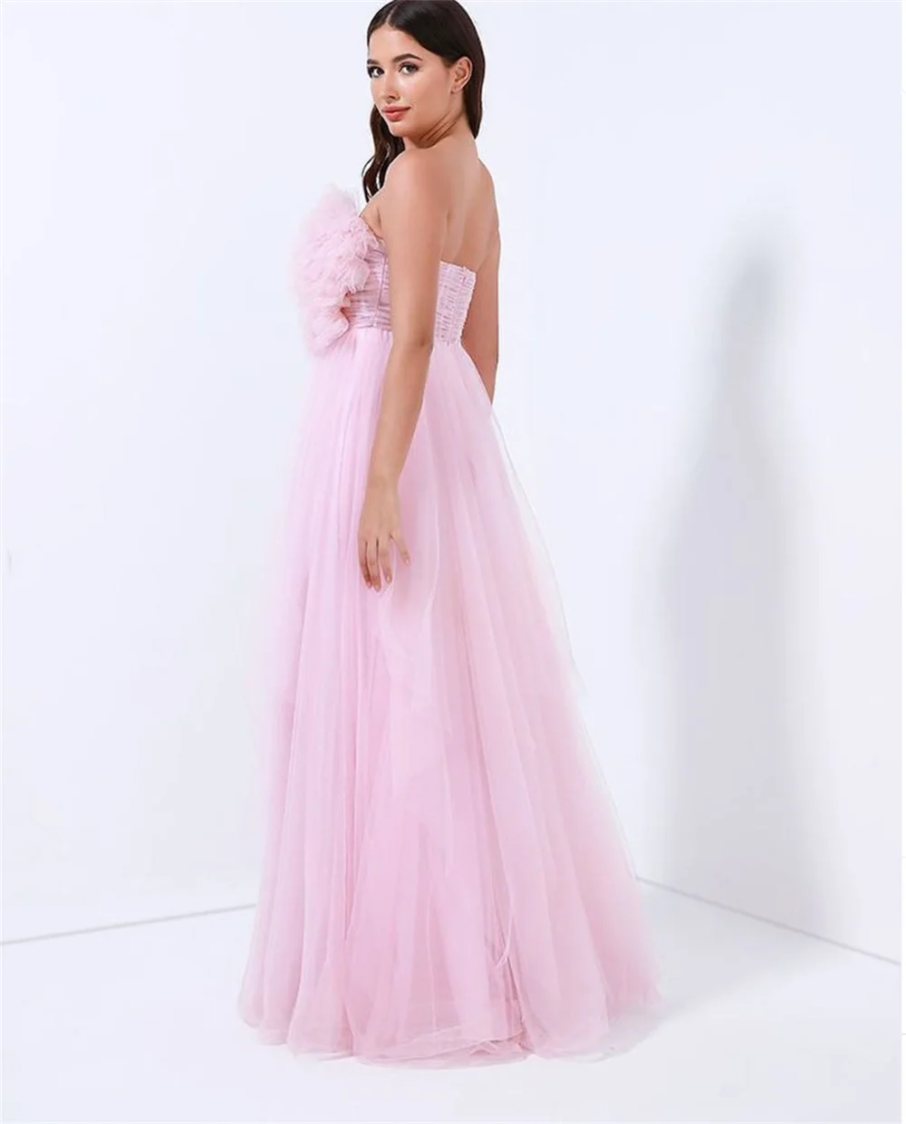 Jessica Pink Fairy Prom Dresses Handmade Tulle Flowers EveningDresses Wedding Dress Formal Party Dresses Robes De Soirée