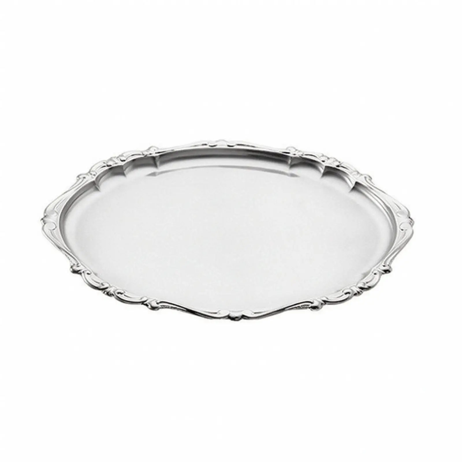 Elegant Silver Serving Tray with Lace Pattern Metal Dessert Platter for Coffee Table Centerpiece