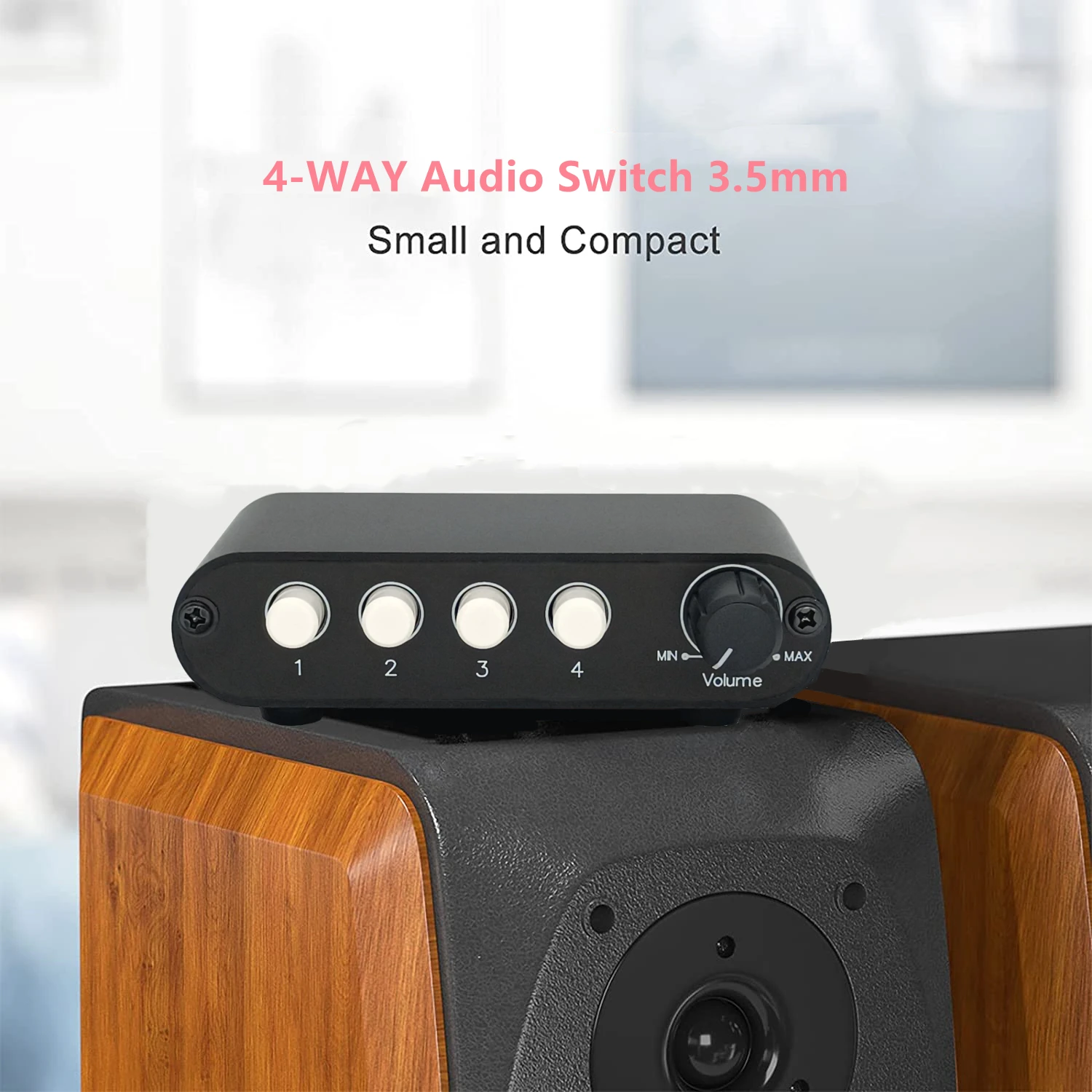 4-Way 3.5 มม.สเตอริโอสวิทช์เสียงอินพุตสัญญาณ Switcher ตัวเลือก Splitter กล่อง line Volume Controller 4 in 1 Out -MC41