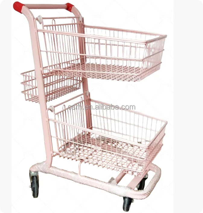 

RH-SDB08 800*460*1030 мм двухслойная розовая тележка для покупок с тремя корзинами Тележка для покупок
