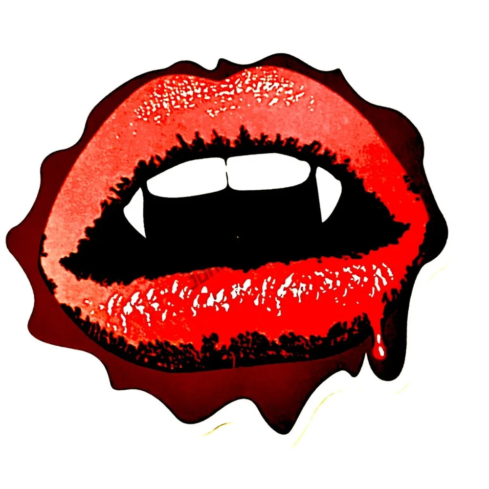 Vampire Fangs Sticker Lips Sexy Woman Red Blood Mouth Horror B Movie Classic Motorcycle Bumper Laptop Book Fridge Guitar Helmet