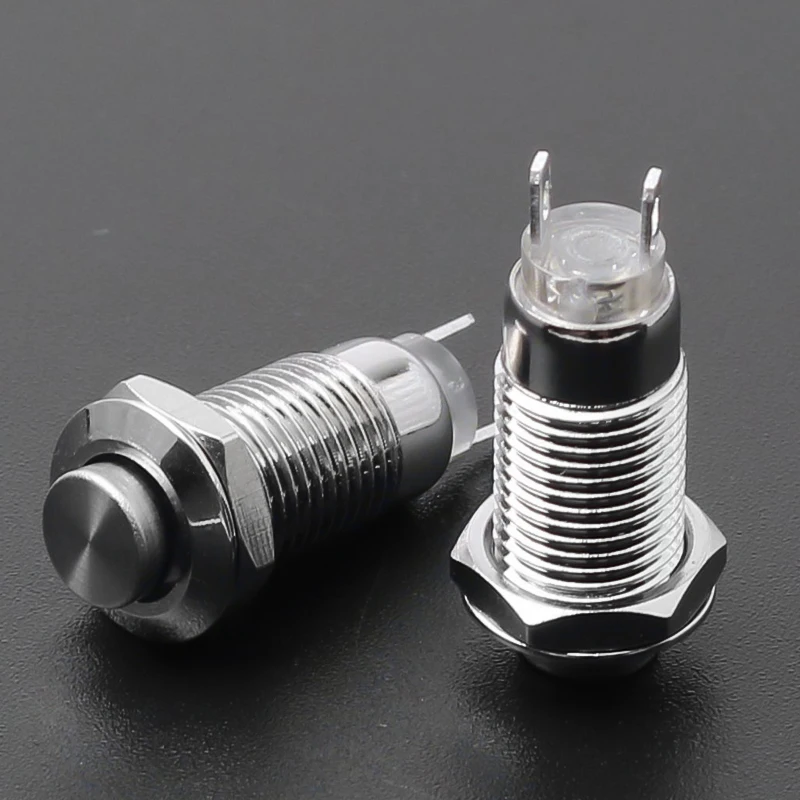 8mm Metal Button Switch 1NO Self-locking 2-pin High Head No LED Mini Circular Small Welding feet Button Switch