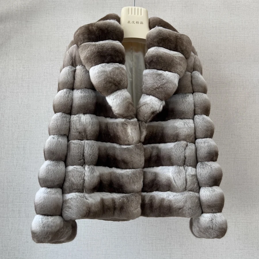 Imagem -03 - Cabolsa Curto Real Rex Rabbit Fur para Mulheres Chinchilla Coats Cabolsas Mais Vendidos