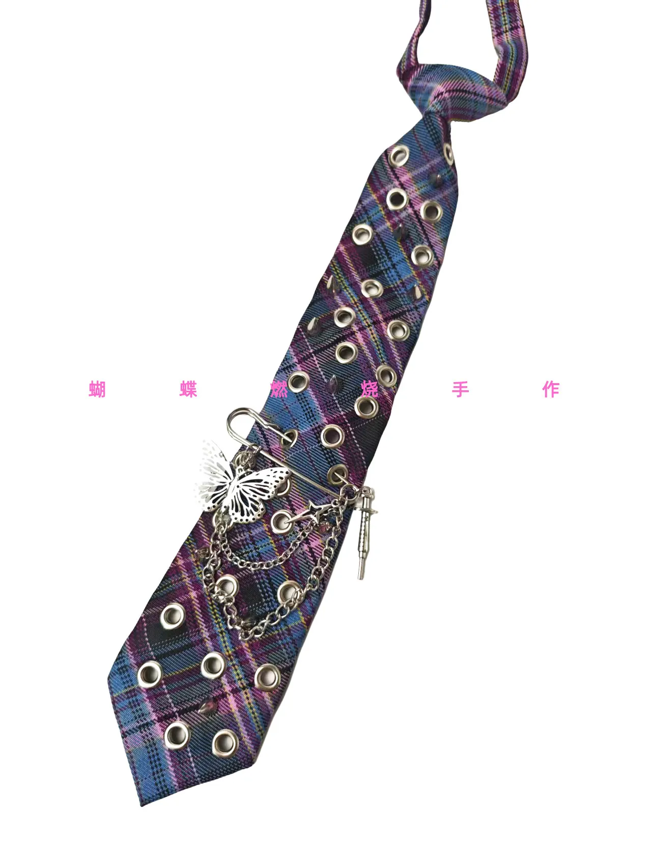 Plaid Personality Rivet Punk Necktie Cool Cyberpunk Acid Designed Necktie Fashion Butterfly Neckties