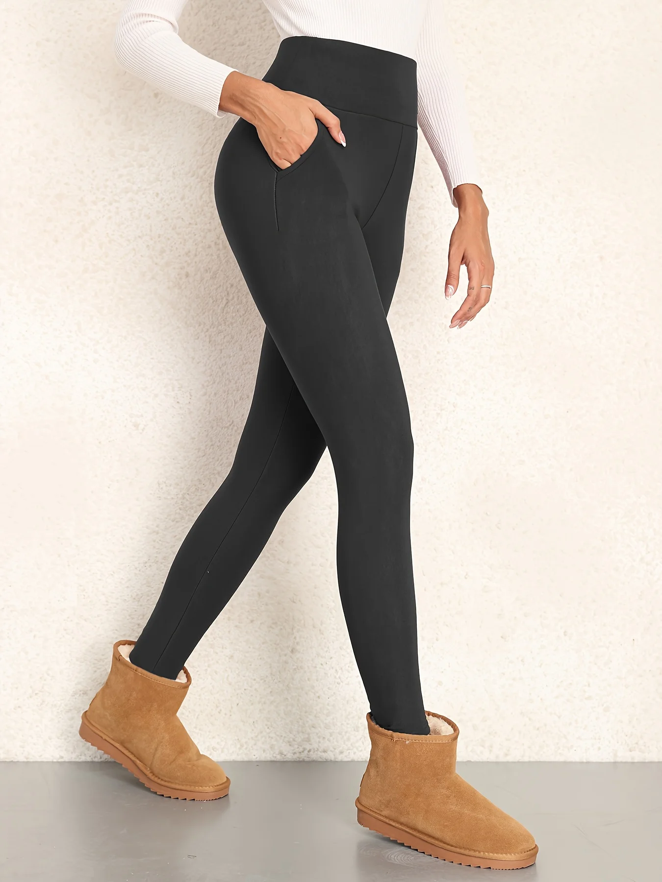 النساء جيوب المخملية الشتاء الدافئة طماق النساء عالية الخصر عادية سميكة طماق منع الباردة سوبر بناطيل تدفئة