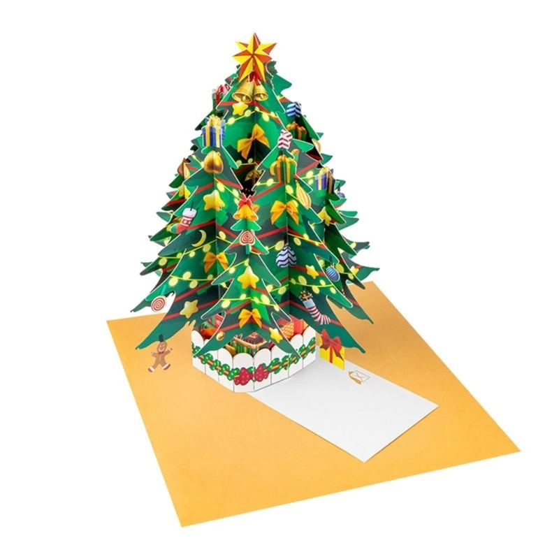 

Festives 3D Christmas Tree LED Lights Card Foldable Greeting Card with Envelope Dropship