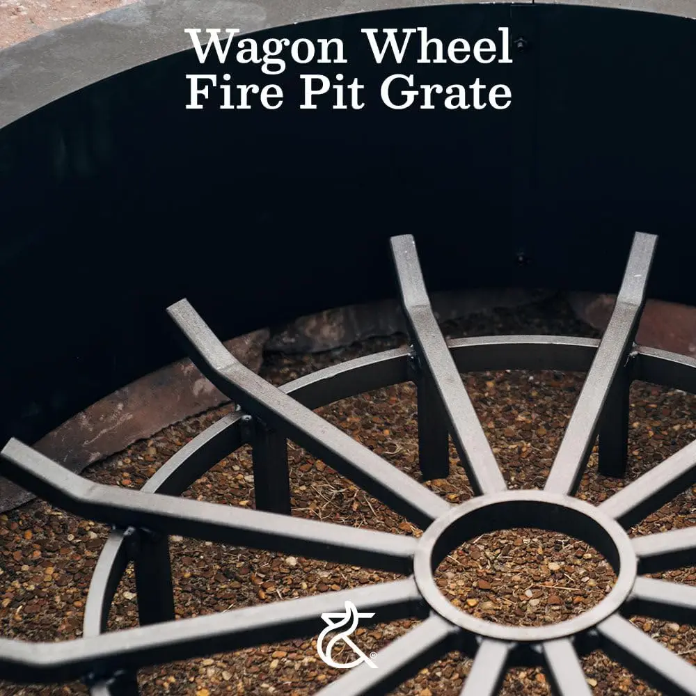 28-Inch Wagon Wheel Fire Grate, Decorative Wood-Burning Log Grate for Fireplace, High-Efficiency Smoke-Free Lifted Fire Pit Grate, Sandblasted Steel with Light Oil Coating