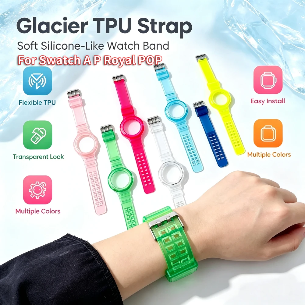 Bracelet étanche en TPU pour montre Swatch - Ensemble de boîtier et bracelet anti-rayures A P Royal POP pour la randonnée, le fitness et la course à pied