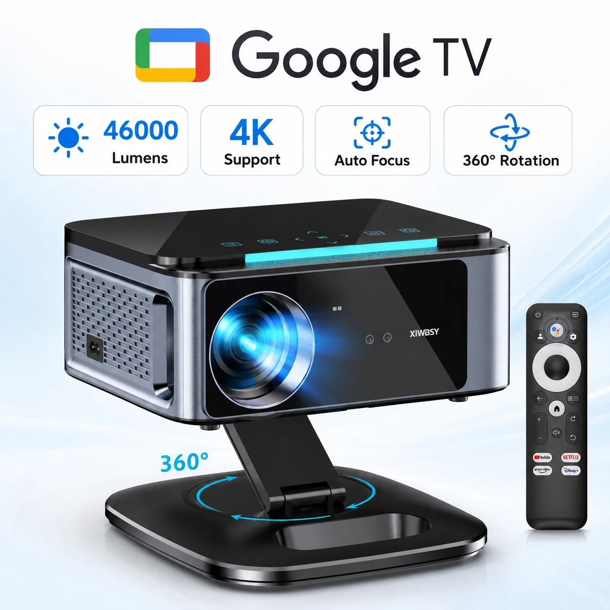 XIWBSY 3200ANSI Official Google TV Projector Android 14.0 Netflix Projector Wifi6 Home Theater Google Voice Assitant Projector