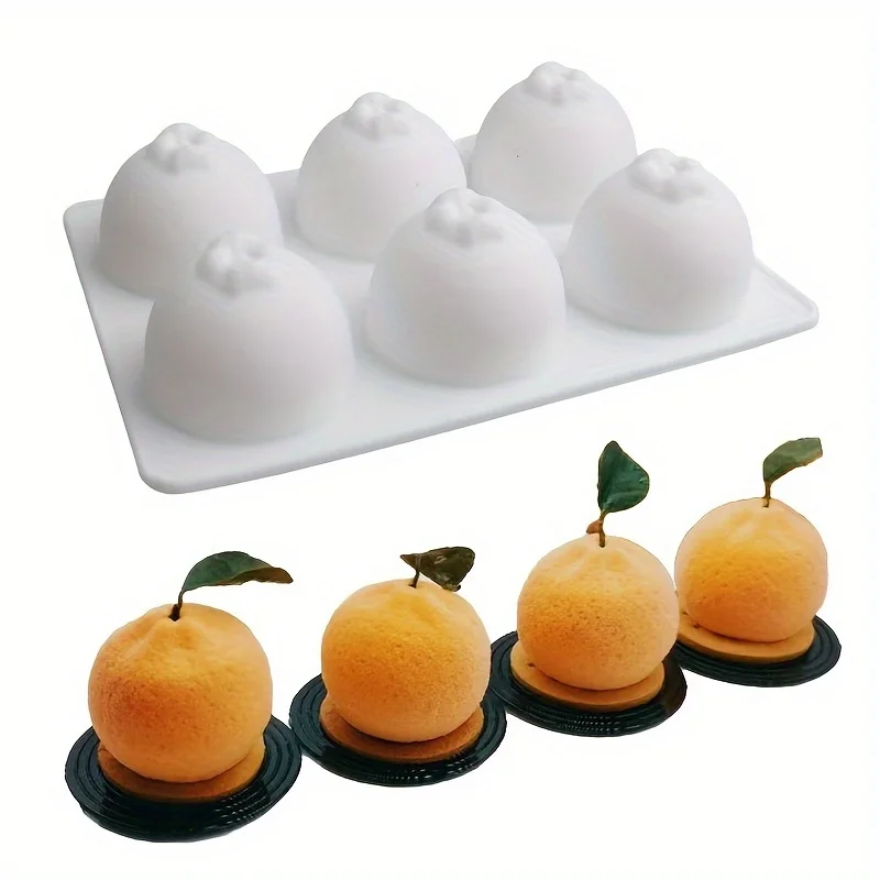 Silicone Baking Mold for Mousse & Chocolate - 3D Orange Design with Leaf Accents, Non-Stick Reusable Easy Release Dessert Mold