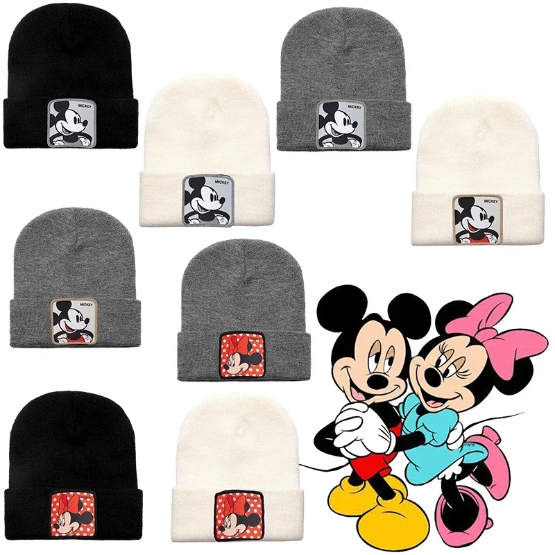 

Disney Mickey Mouse Knitted Hat Women Solid Color Unisex Minnie Caps Girl Cartoon Fashion Warm Bonnet Caps Kids Casual Xmas Gift