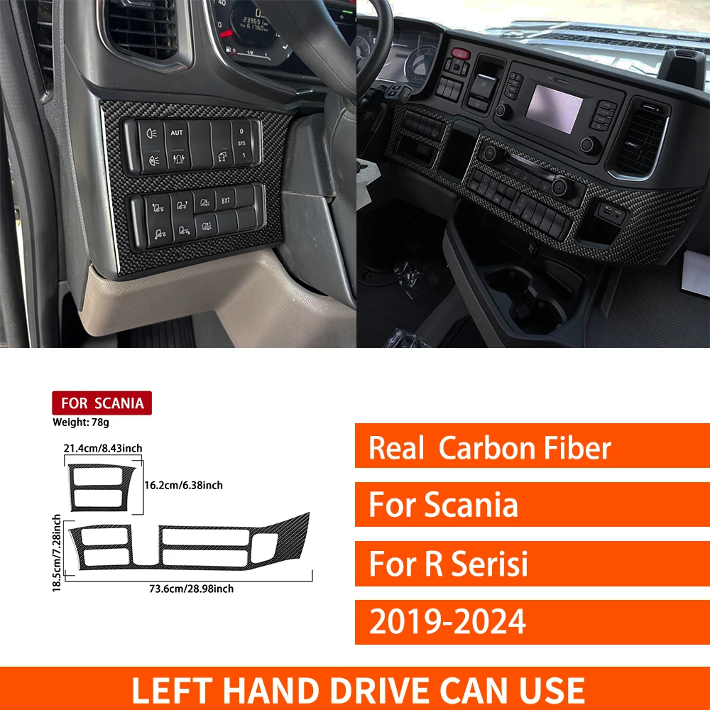 Autocollants en fibre de carbone véritable pour Scania R Série 2019-2024, couverture du panneau de commande central, accessoires de voiture, décoration intérieure