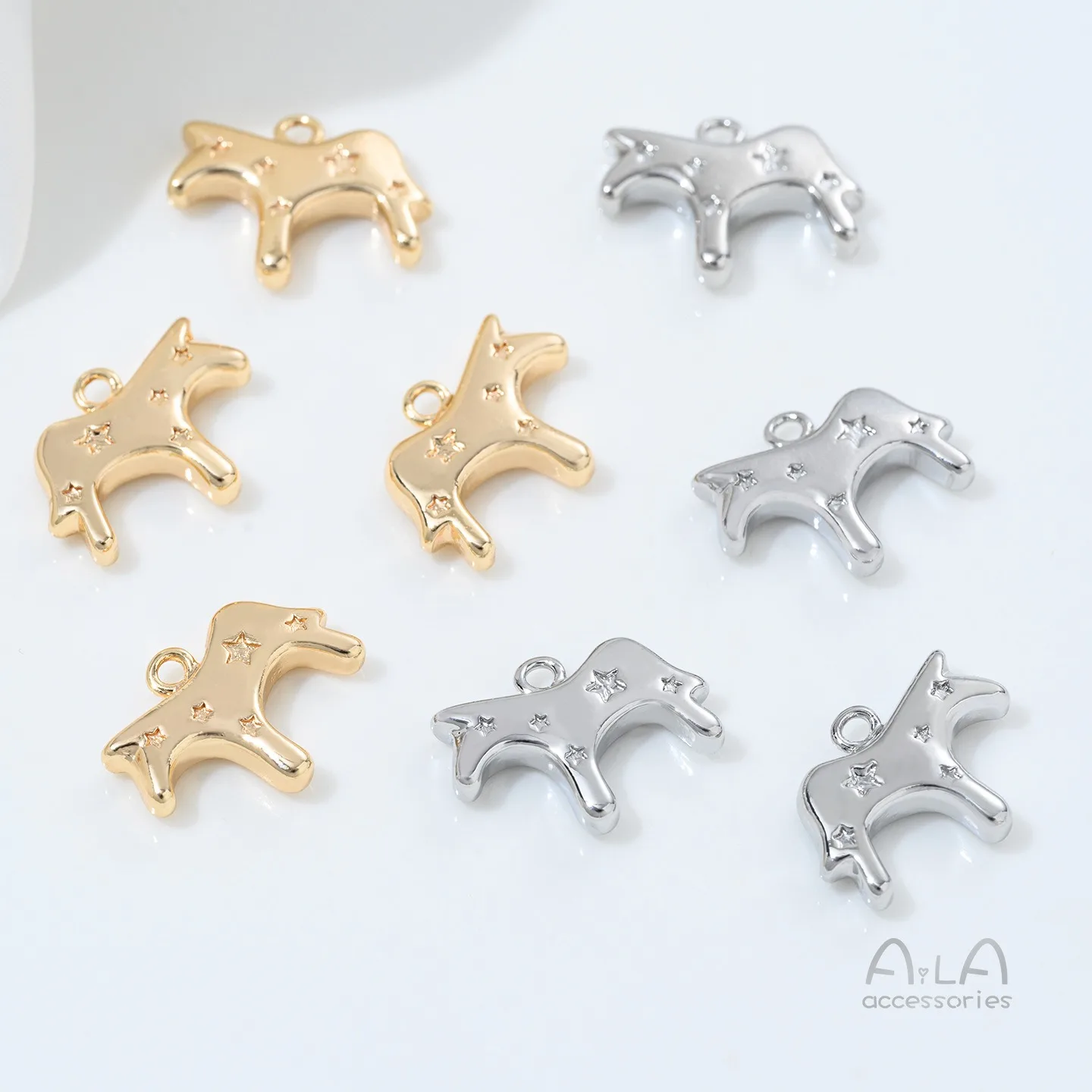 14K Gold Color Bright Zodiac Cartoon Trojan Horse with Little Star Pendant Handmade DIY Hand Necklace Pendant Accessories