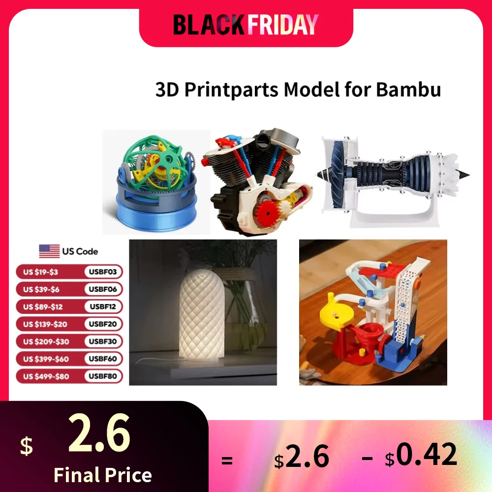 Jet Engine Model Components Kit 006 for Bambu Lab LED Light/Marble Track 3D Printing Parts Model Kit 3D Printer Accessories