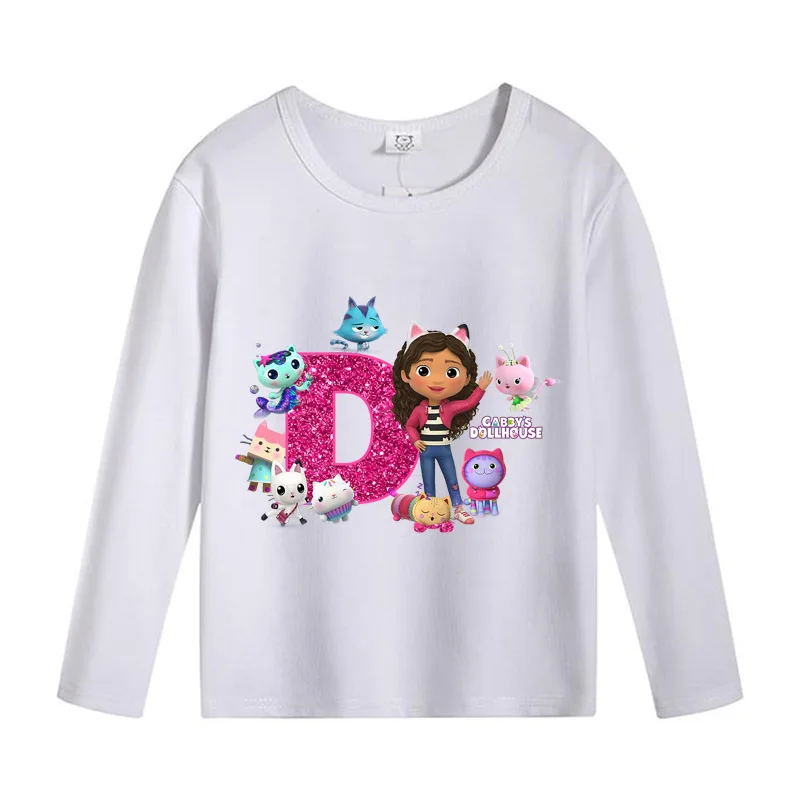 Gabby Poppenhuis Lange Mouwen T-shirts Anime Cartoon Print Brief Tee Herfst Dunne Tops Kinderkleding Hemd Kinderen Kerstcadeau