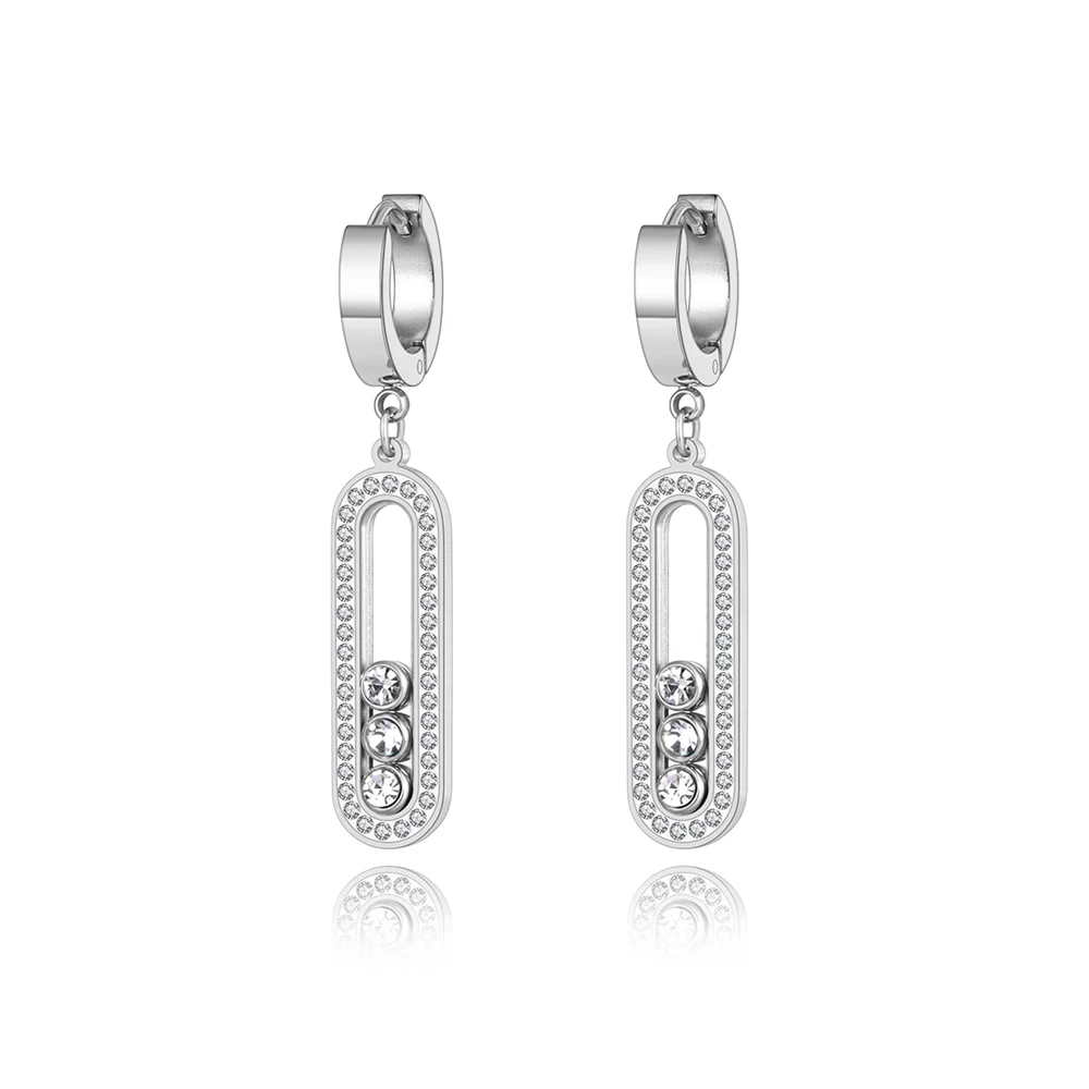 JeeMango Stainless Steel Slidable CZ Crystal Hoop Earrings Trendy Bohemia Party Rhinestone Earrings For Women pendientes JE22056