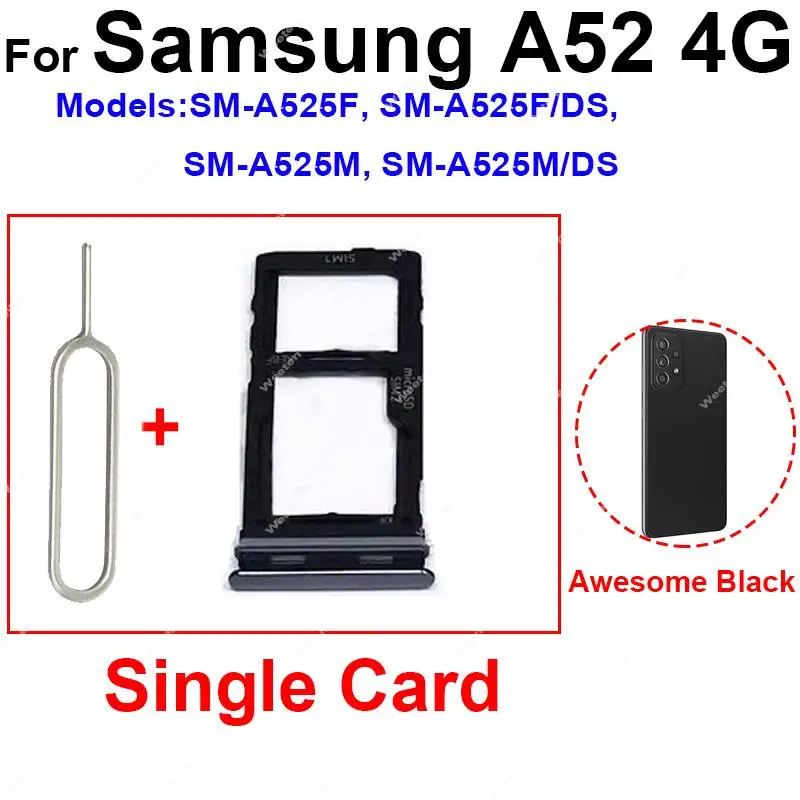 Dual & Single SIM Card Tray Holder For Samsung A52 4G 5G A525 A525F A525M A526B A526  Sim Card Reader Adapter Repairs Parts