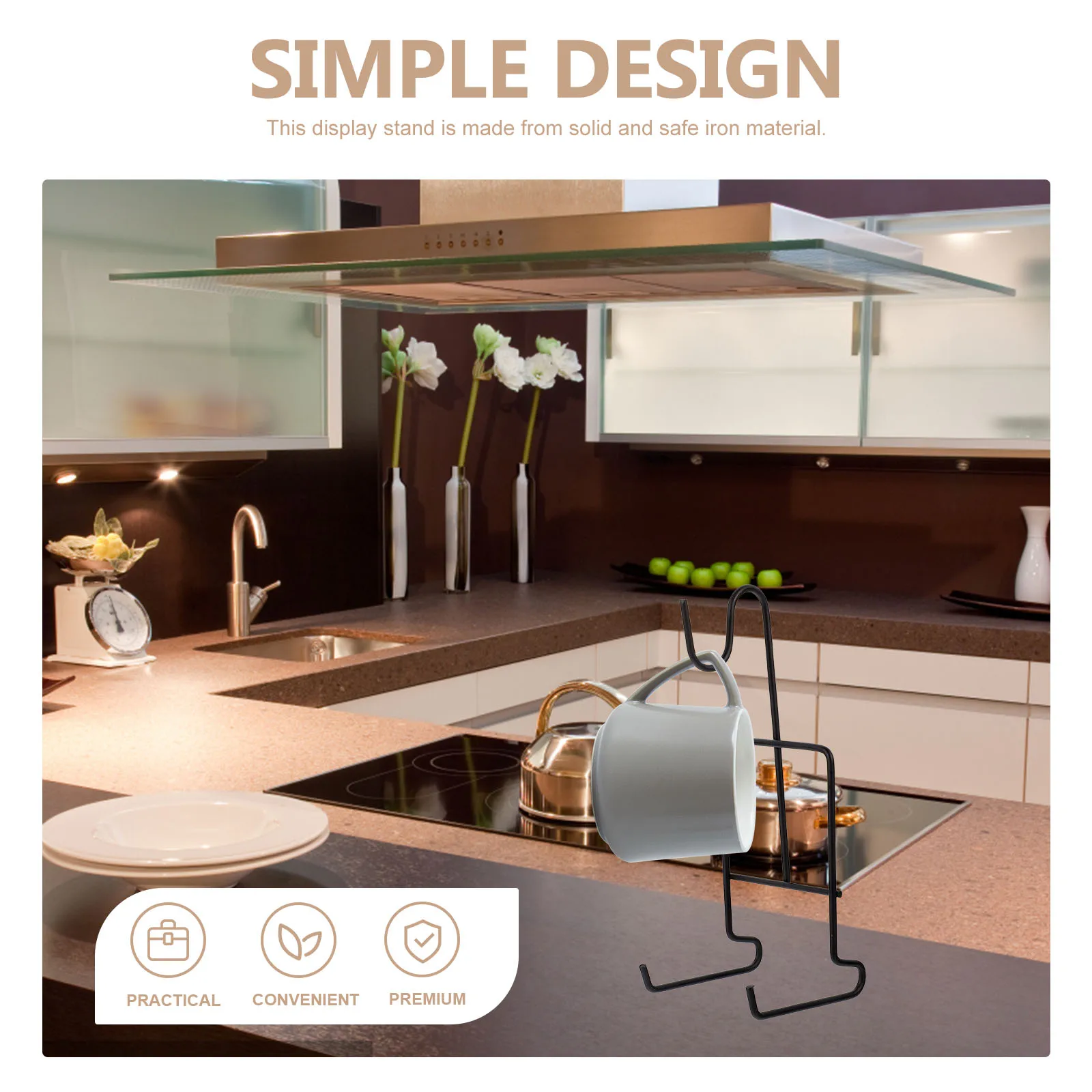 

Coffee Cup Holder Single Black Cup Rack Iron Material Stable Shape Long Service Office Coffee Shop Use