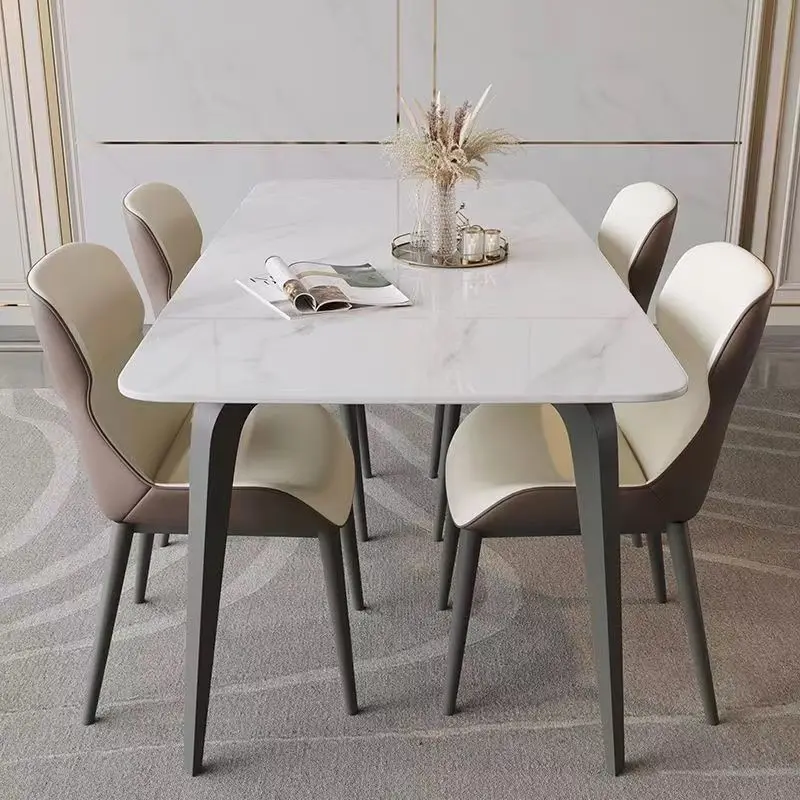 

Simple living room household dining table size apartment minimalist light luxury rock slab dining table elephant leg rock slab d
