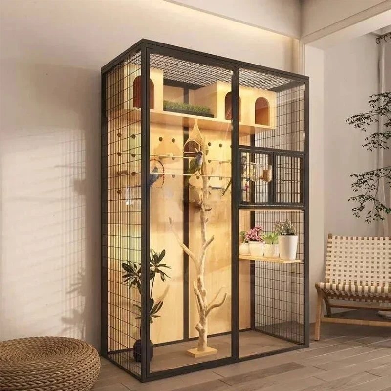 

Large Villa Bird Cages Breeding Budgie Canary Wooden Luxury Bird Cages Transparent Decoration Vogelkooi Pet Supplies WZ50BC