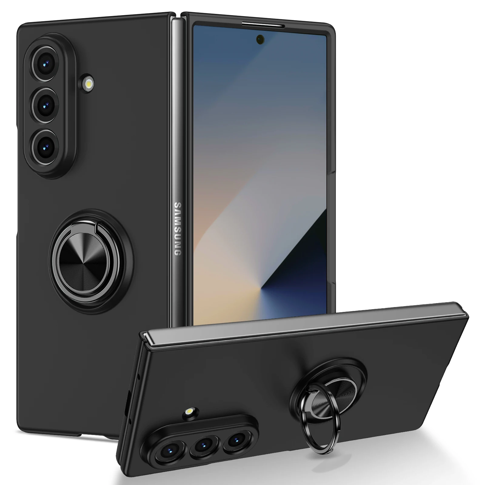 For Samsung Z Fold 8 Ultra Phone Case with Ring Holder Car Magnetic Anti‑fingerprint Shockproof Protective Cover