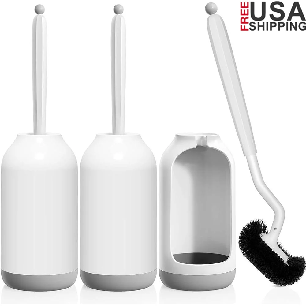 Toilet Bowl Brush Holder Set 3 Pack Deep Cleaning Toilet Cleaner Scrubber Curved Bristle Design No Dead Corner Hygienic Bathroom