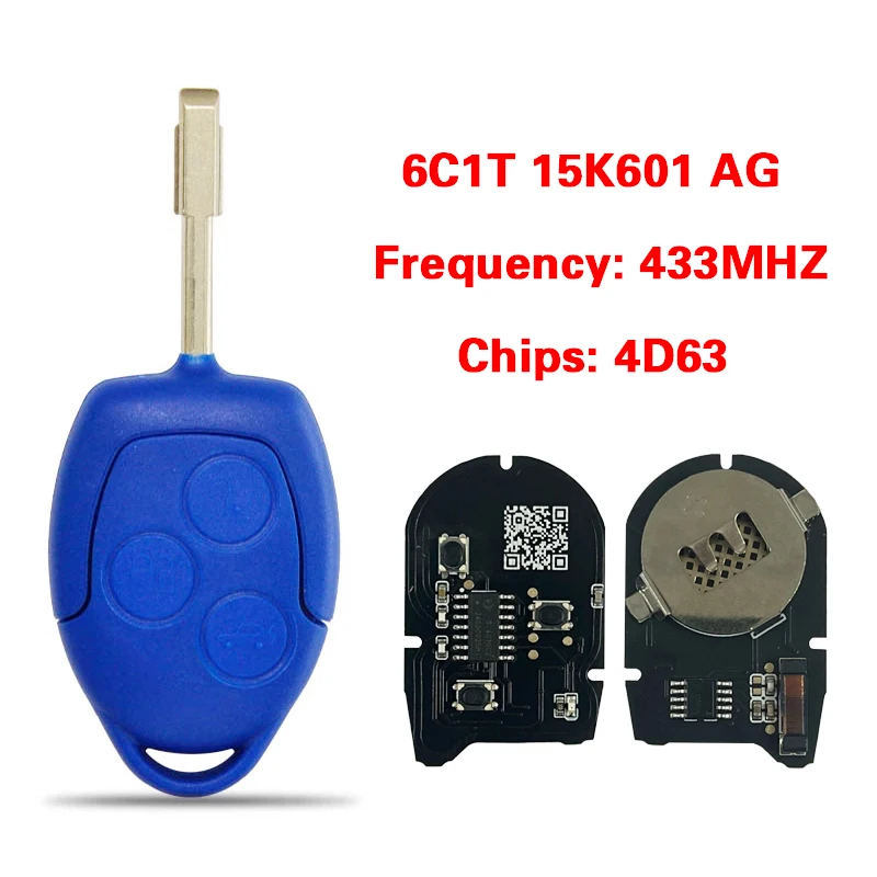 CN018038 Aftermarket 3 Button Smart Key No Lost Code 434MHZ 4D63 Chip FCC 6C1T-15K601-AG For Ford Transit 2006-2014