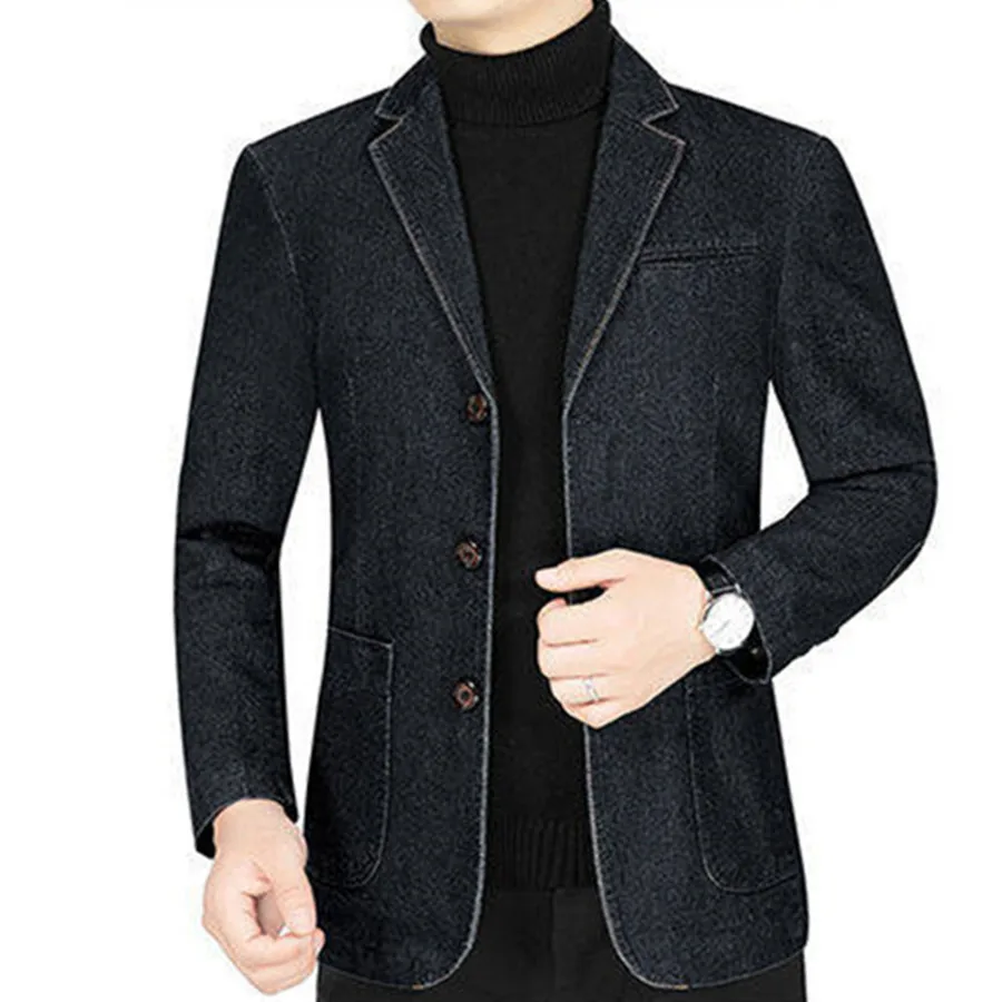 

2025 красивый мужской весенне-осенний джинсовый костюм, куртка с лацканами, джинсовая куртка, элитные пальто, трендовая однобортная повседневная мужская одежда