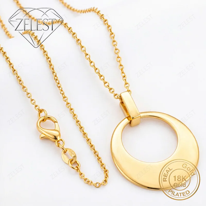 18K Gold Plated 16-30 Inch Delicate Openwork Round Pendant Necklace for Women, Fashionable Wedding Gift Accessory