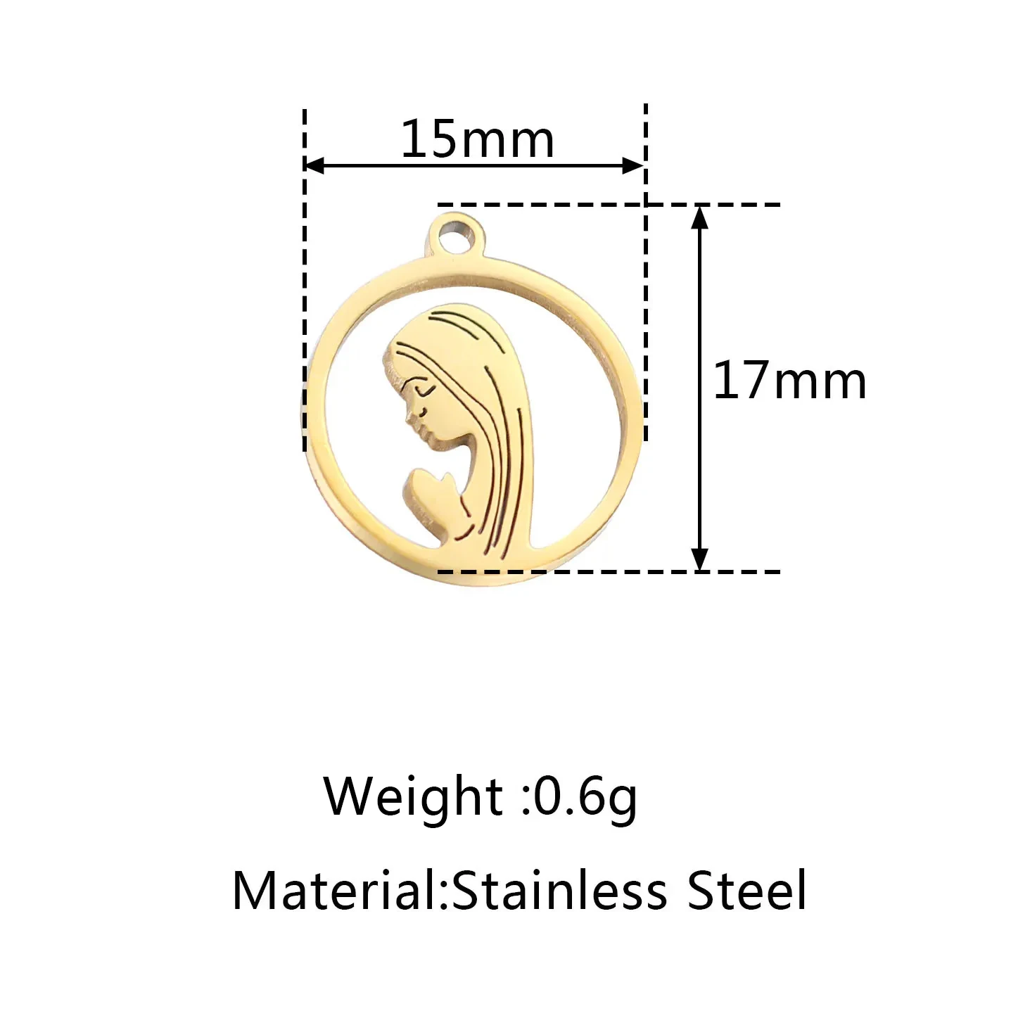 5 sztuk/partia zawieszek ze stali nierdzewnej dziewicze wisiorki religijne PVD z wydrążonym małym wdziękiem do rękodzieła ręcznie robionej biżuterii