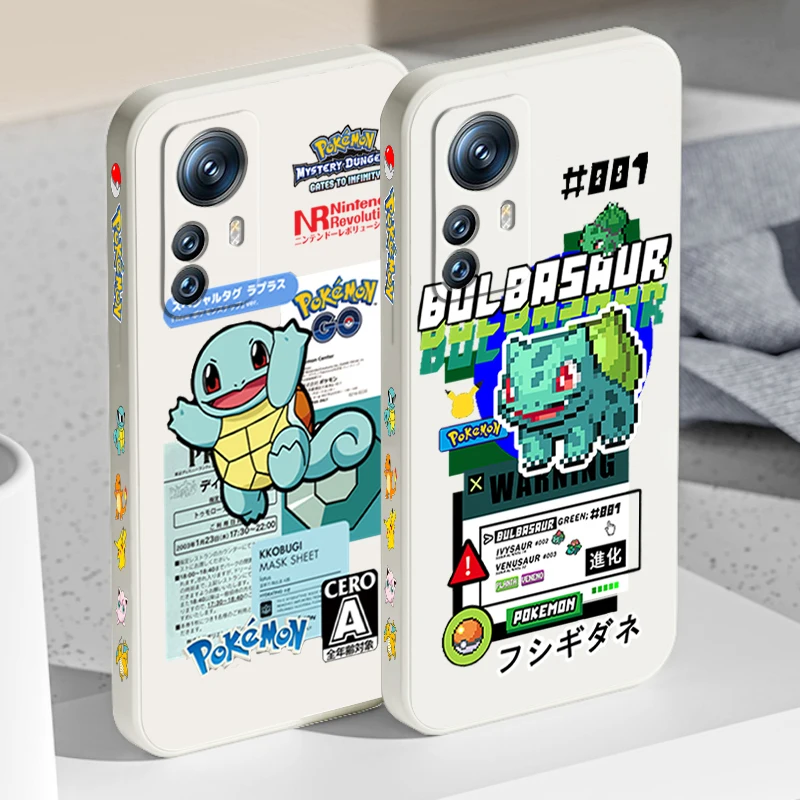 Cute Pokemon Squirtle Bulbasaur Liquid Left Rope For Xiaomi Mi 13T 13 12T 12 11T 11i 11 A3 10T 10 9 Pro Lite Ultra 5G Cover