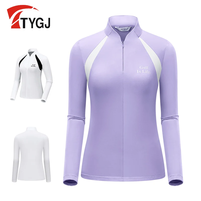 

TTYGJ Golf Women's Sunscreen Clothe Fast-drying T-shirt Sports Running Fitness Yoga Zipper Long-sleeved Breathable Stand Collar