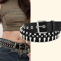 Rivet Hollow Bullet Decoration Belt Fashion Leather Studded Goth Rock Wild Adjustable Women Punk Black Belt
