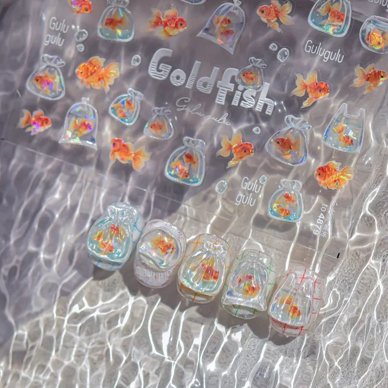 

1pcs Cute A bag of Starfish Nail Charm Stickers 3D Jelly Ocean Fish Bubble Adhesive Nail Sticker DIY Summer Nail Art Decorations