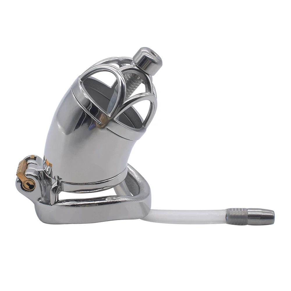 FRRK Metal Chastity Cage with Uretral Stimulator Steel Penis Ring Male Bondage Gear Sex Products Shop BDSM Sexsual Toys for men