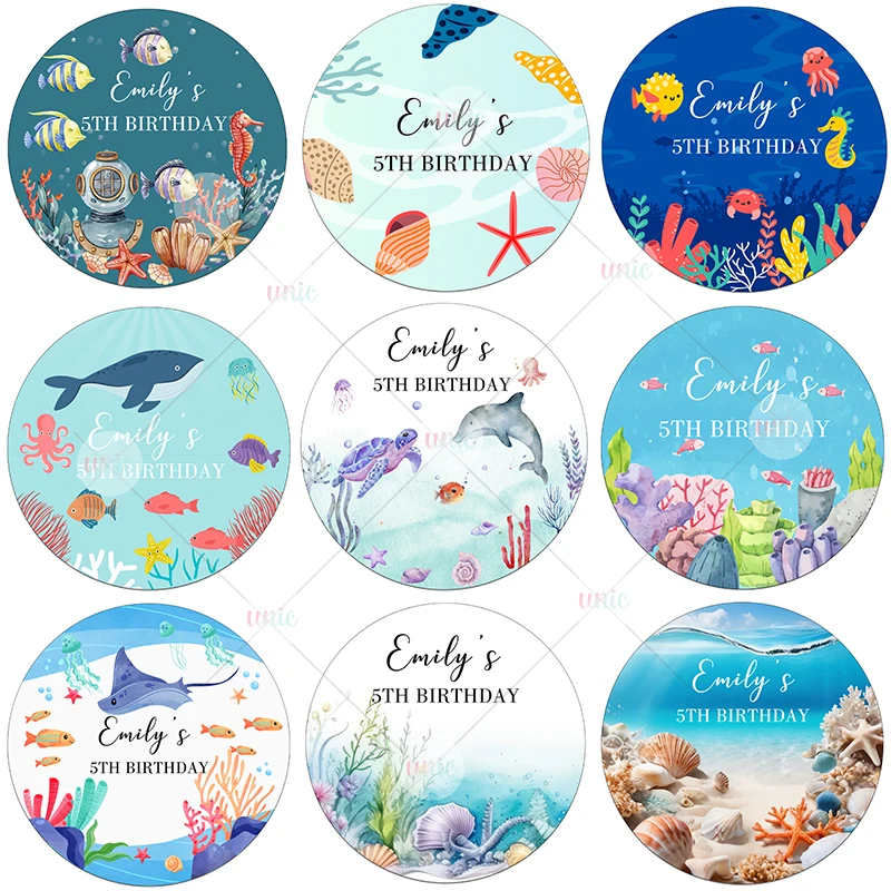 Personalized Text Water Bottle Label Stickers Under The Sea Animals Ocean Day Marine Party Birthday Baby Shower Baptism Decor view 4