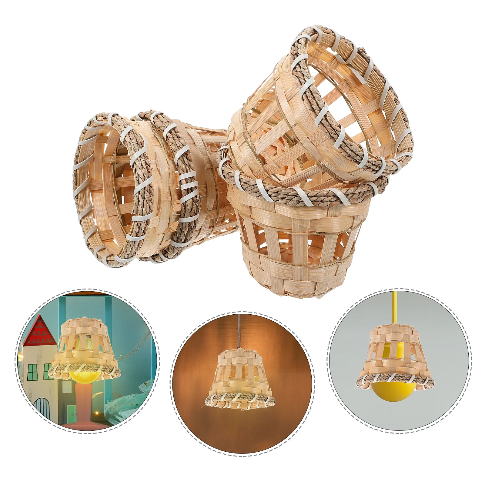 

4Pcs Bamboo Mini Lampshade Delicate Compact Woven Design Unique Table Lamp Cover Home Office Decor Mini Lampshade